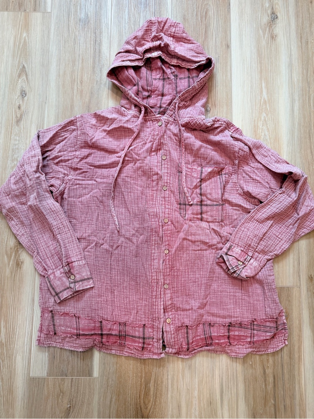 Easel Gauze Hooded Button Down Size M